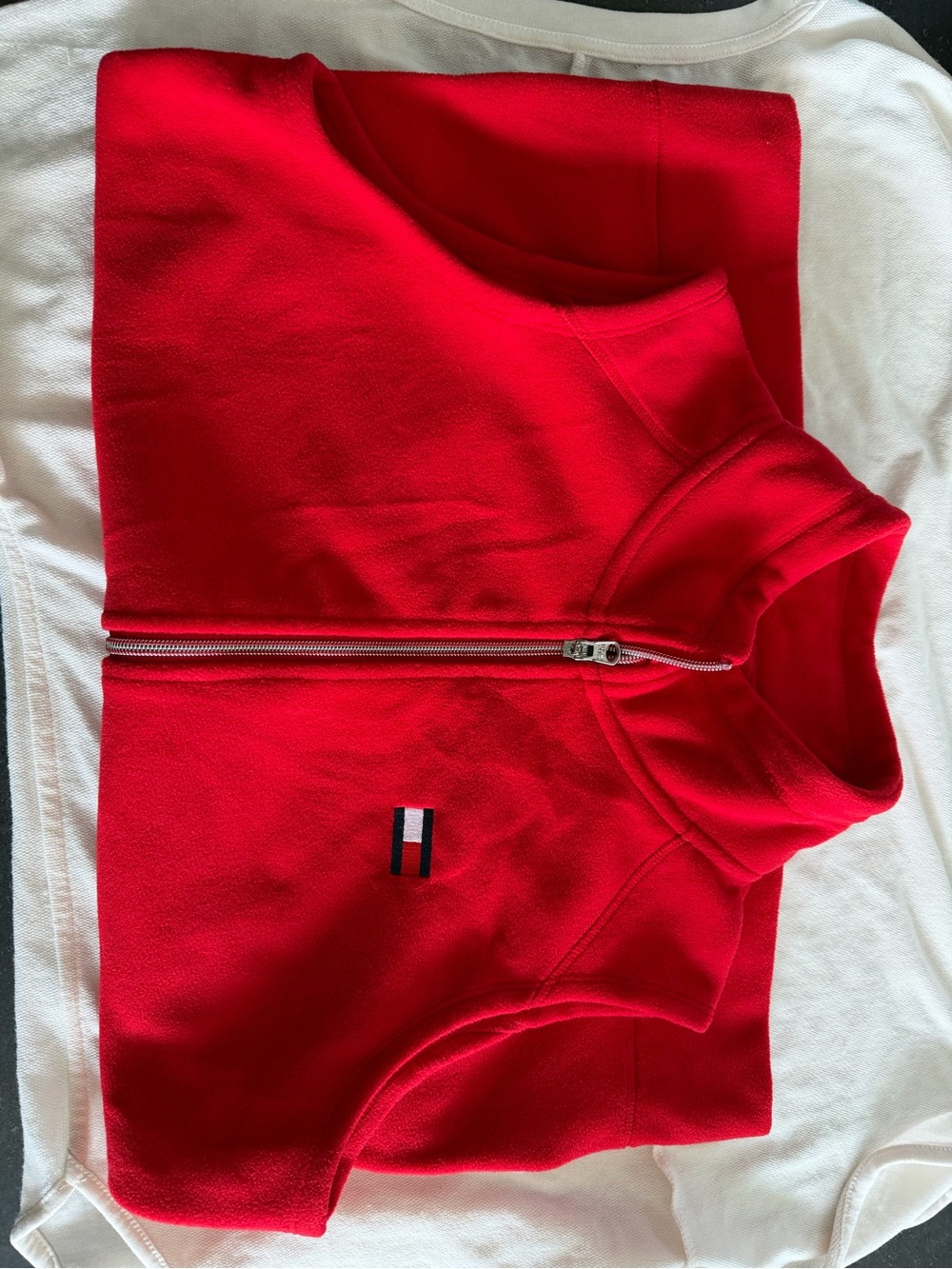 Tommy Hilfiger Sport Women’s Red Fleece Full Zip Vest Size Large L Flag Logo